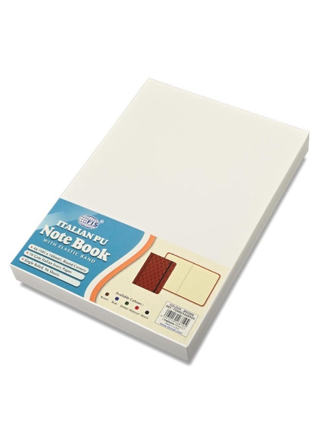 FIS® Executive Notebook, Italian PU Materials, A6 Size(105x148mm,) Round Corners, 96 Sheets, Single Ruled, 70gsm Italian Ivory Paper with Elastic Band Closure, 1 Piece, Brown Color-FSNBEXA6BRD5 - Image 2